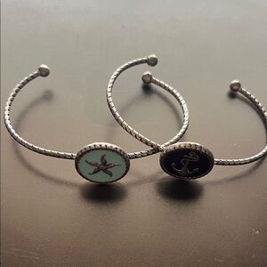 Silver Starfish and Anchor Bangle Set